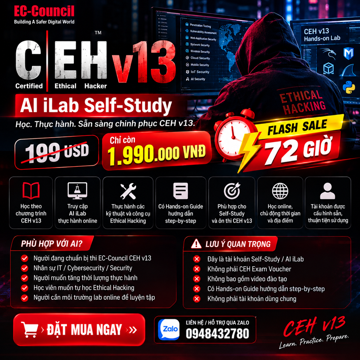 FLASH SALE 72 GIỜ – CEH v13 AI iLab Self-Study Chính Hãng | Giá $199 Chỉ Còn 1.990K