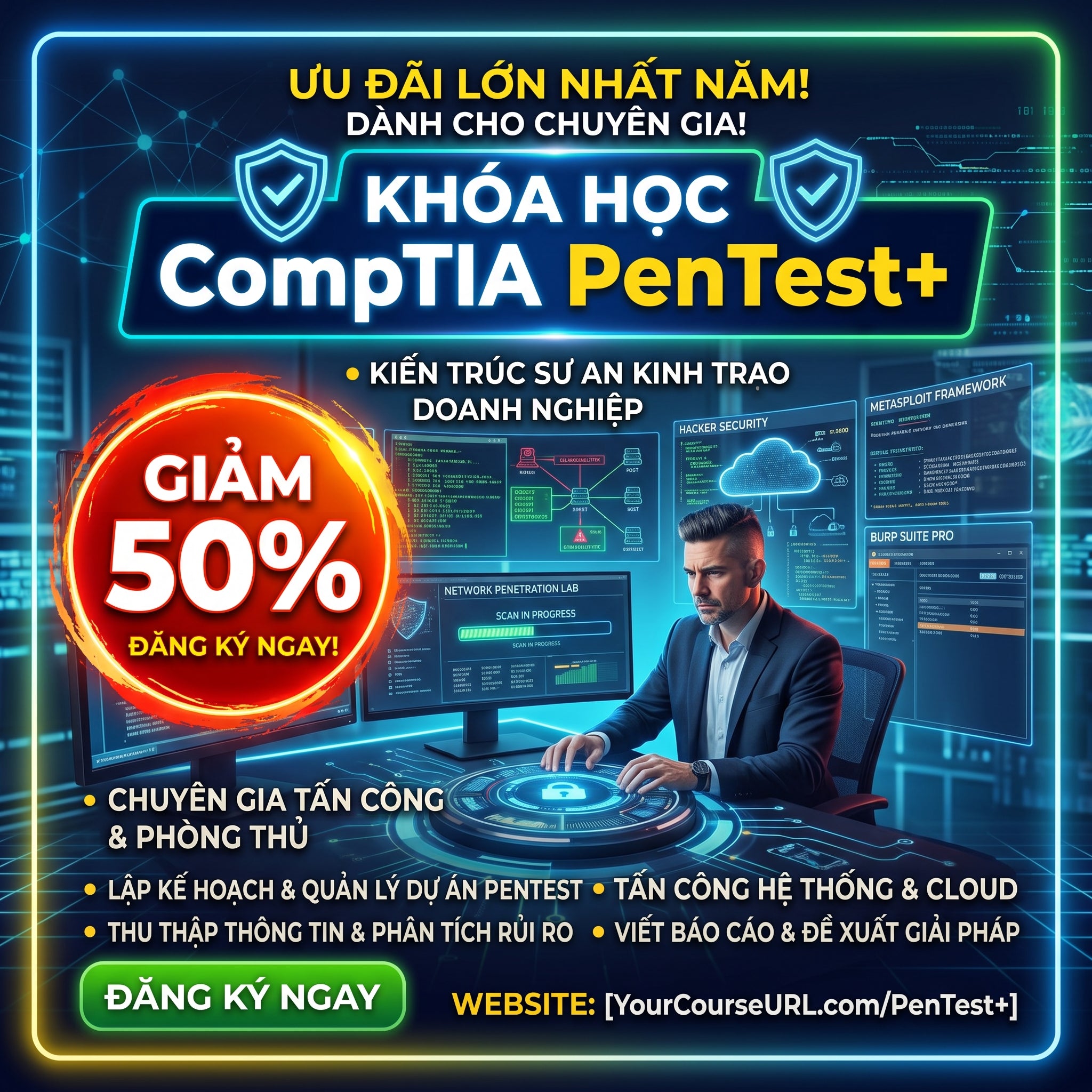KHÓA HỌC COMPTIA PENTEST+ ONLINE PT0-003 - Giảm Giá 50%
